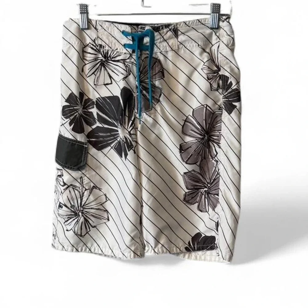 Vintage Joe Boxer Black‎ & White Floral Swim Trunks
